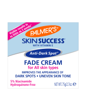 Infused with natural skin brighteniners Vitamin C, Japanese Songyi Mushroom Extract and anti-aging powerhouse Retinol, Palmer's® Skin Success® Anti-Dark Spot Fade Cream enhances skin's radiance and helps minimize the apperance of fine lines and wrinkles.
A tone correcting fade cream that effectively lightens the appearance of dark spots and discoloration, leaving skin more luminous and evenly-toned. Formulated with a powerful pigment-perfecting blend of ingredients: 5% Niacinamide, Retinol, Songyi Mushroom, Vitamin C, and Vitamin E.
For all skin types and tones.
Contains an added sunscreen to prevent dark spots from recurring
Free of Parabens, Phthalates and synthetic dyes
Apply Palmer's® Skin Success® Anti-Dark Spot Fade Cream to afftected areas twice daily on clean, dry skin. Light enough to wear under makeup.
Not suitable for vegans